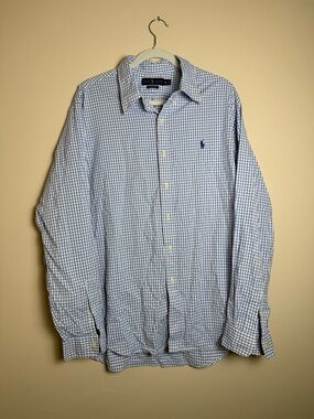Ralph Lauren Blue Check Plaid gingham Performance ButtonDown Shirt Size Men’s XL